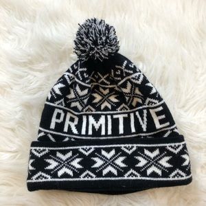 Primitive Black and White Knit Pom Beanie Hat